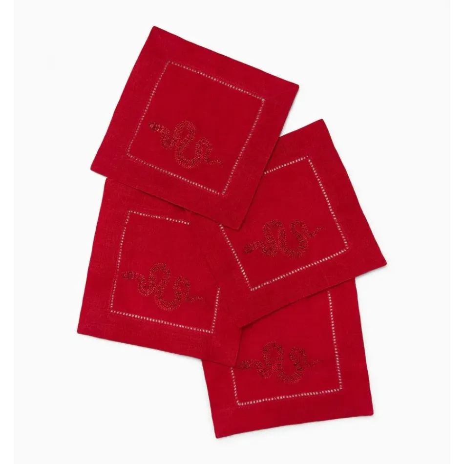 Lny2025 Set of 4 Snake Cocktail Napkin 6 x 6" Red/Red