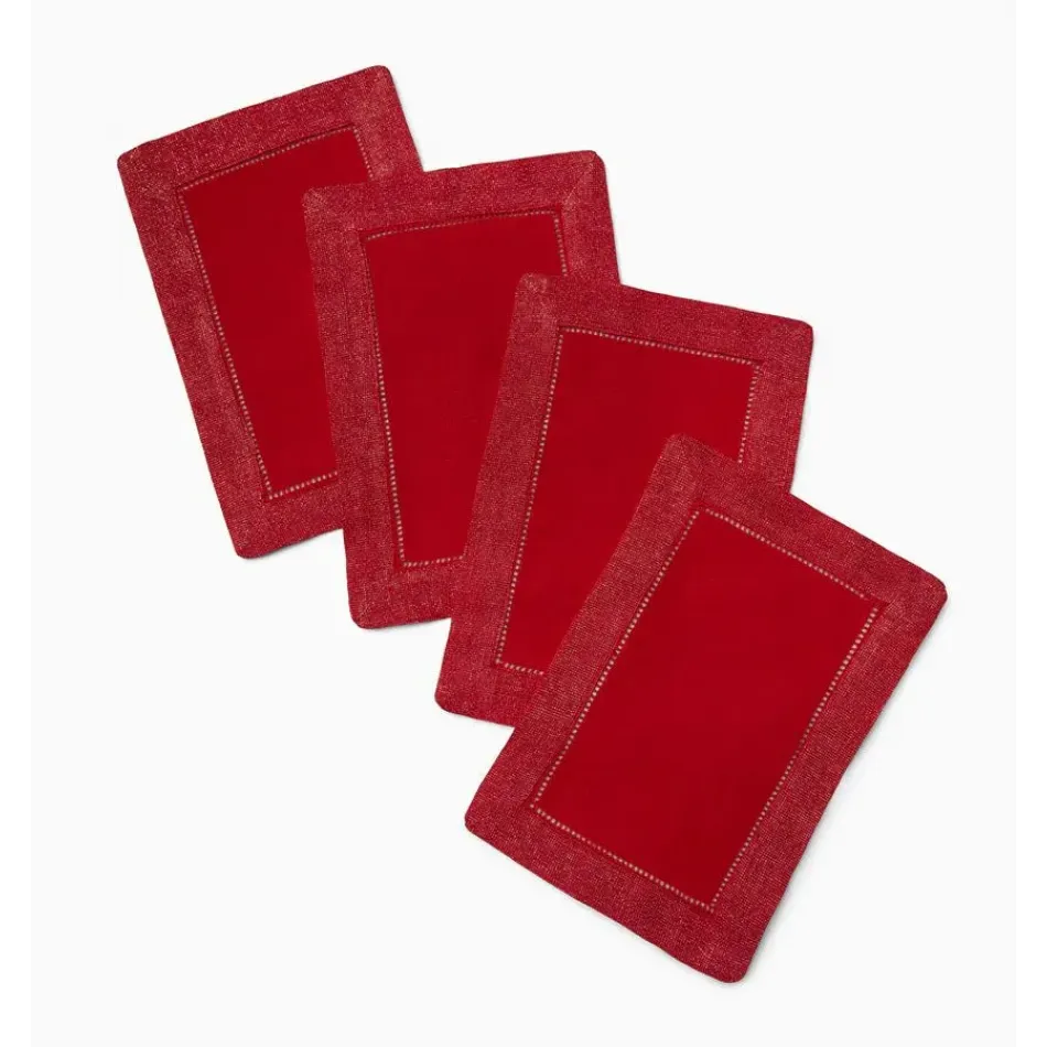 Filetto Set of 4 Cocktail Napkin 6 x 9 Red/Gold