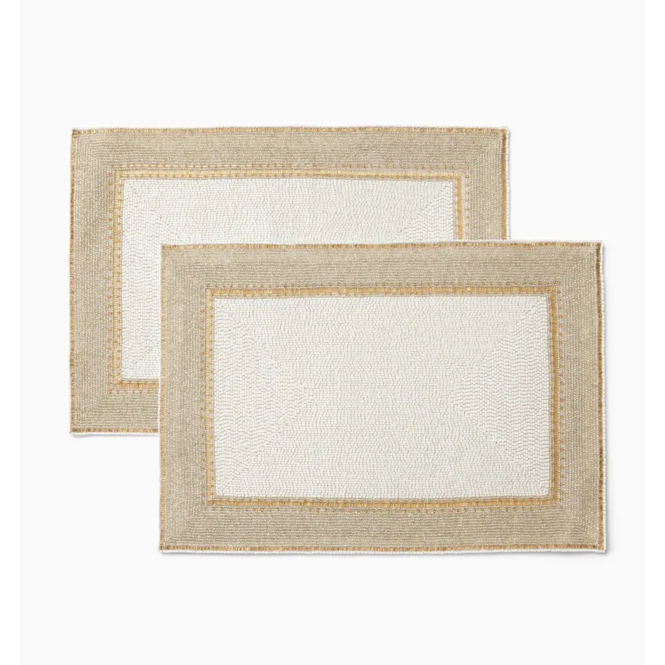 Perlina Boxed Set of 2 Rectangular Placemat 14 x 20 White/Champagne