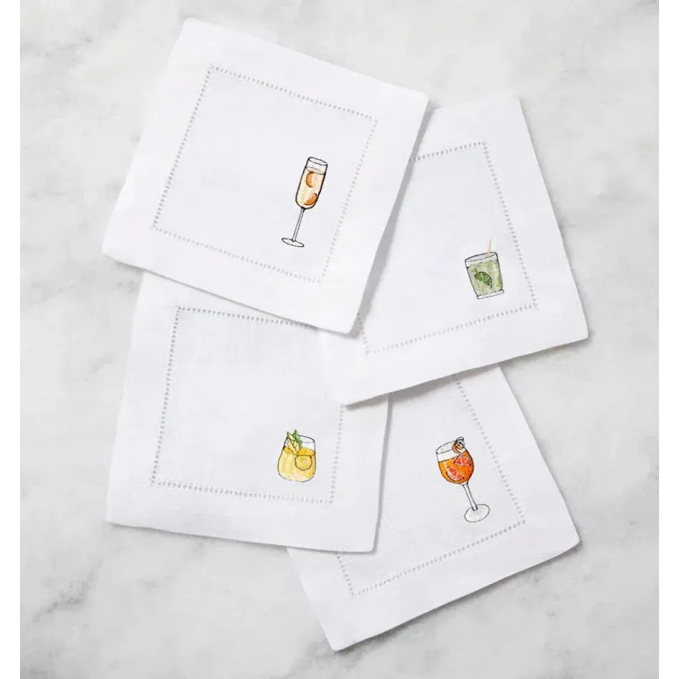 Aperitivo Set of 4 Cocktail Napkin 6 x 6 White Multi