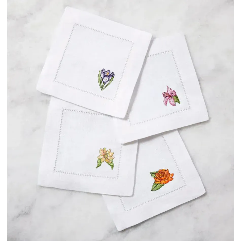 Fioritura Set of 4 Cocktail Napkin 6 x 6 White Multi