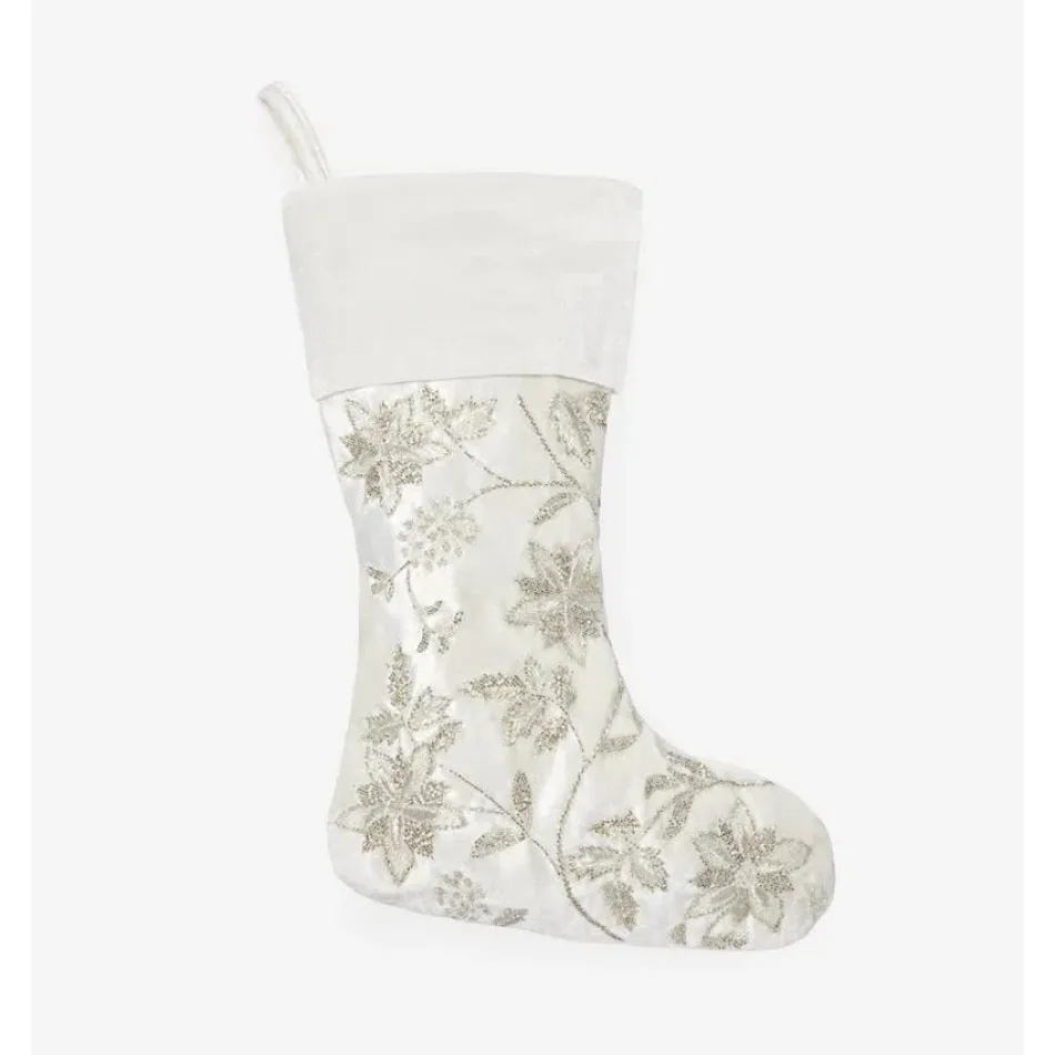 Allegria Beaded Floral Stocking Ivory/Silver