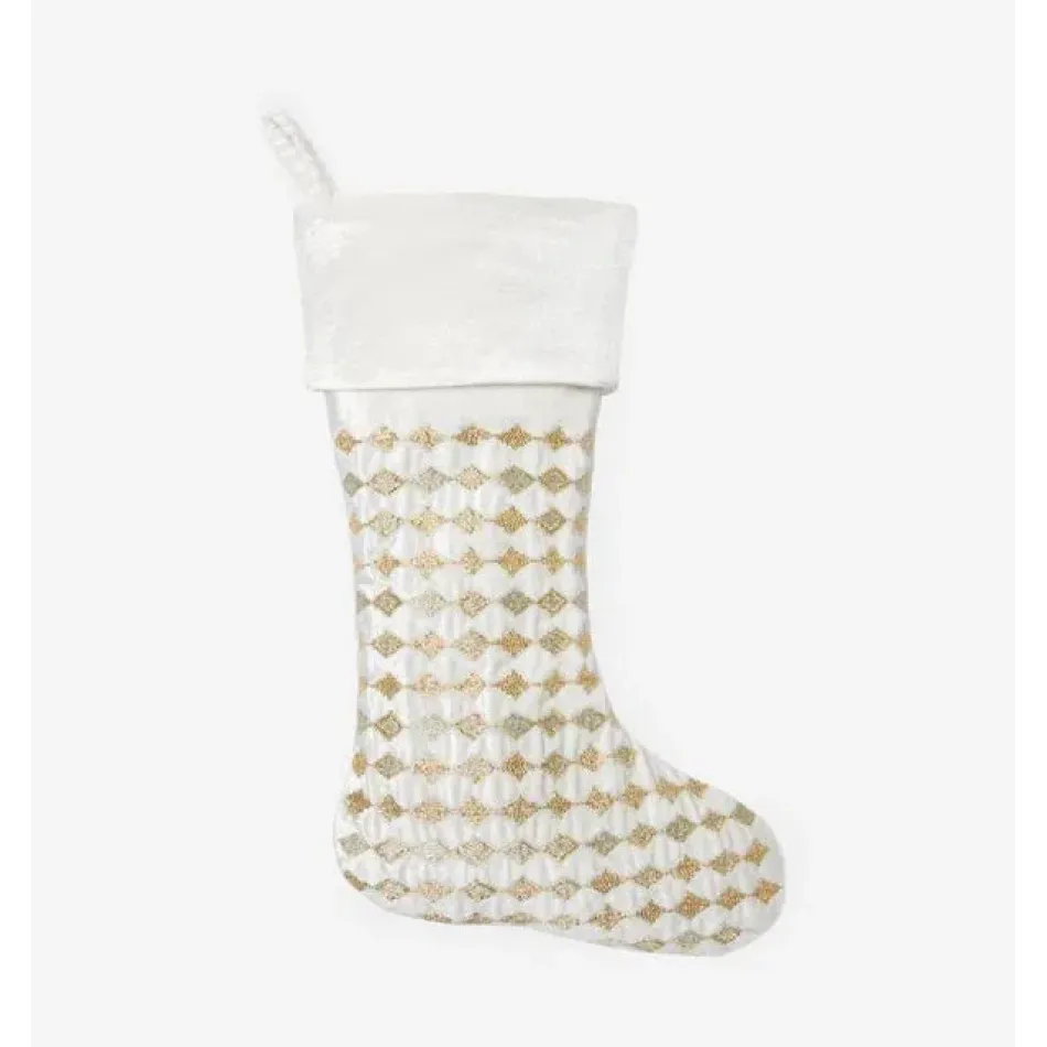 Lucido Ivory/Gold Beaded Harlequin Stocking