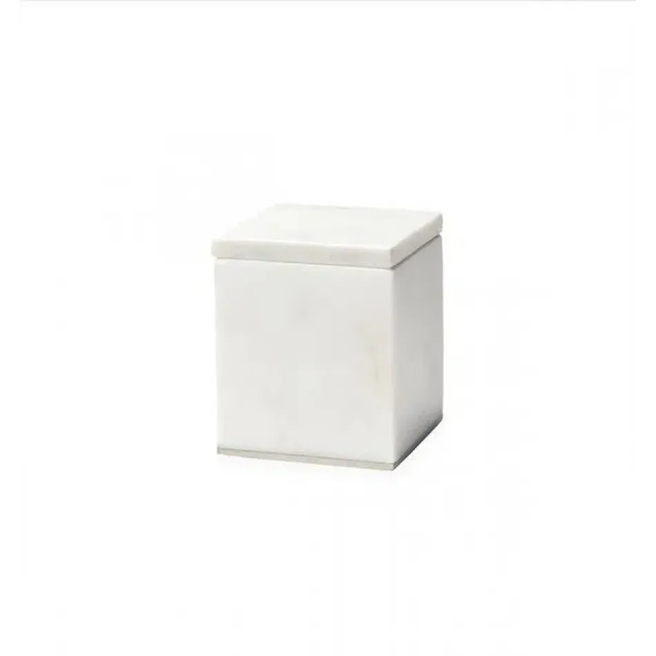 Pietra Marble Storage Jar 3.5 x 3.5 x 4.25 White/Silver