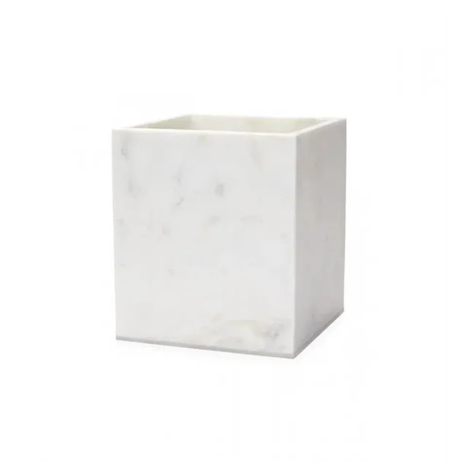 Pietra Marble Waste Basket 7.5 x 7.5 x 8.5 White/Silver