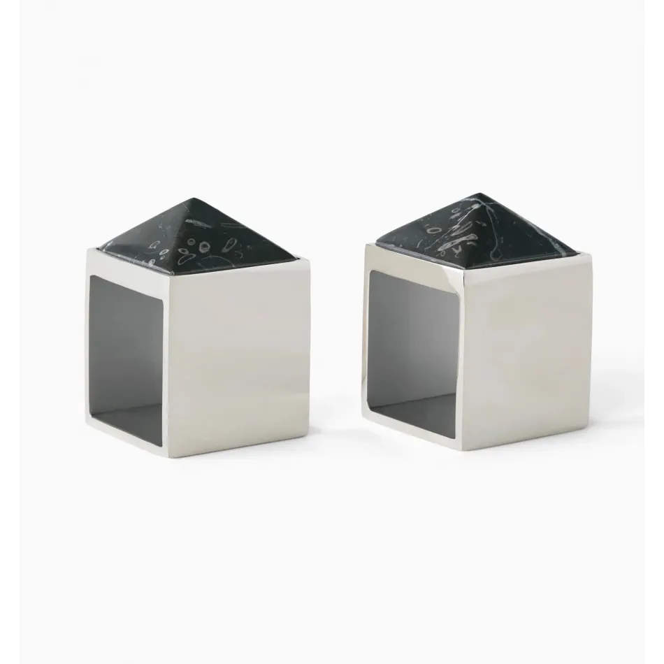 Cestia Set of 2 Napkin Ring Boxed Silver/Black