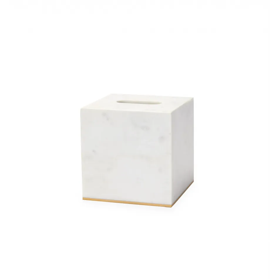 Pietra Marble Tissue Holder 6 x 6 x 6 White/Gold