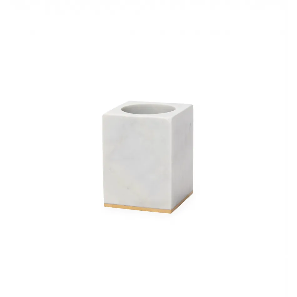 Pietra Marble Toothbrush Holder 3 x 3 x 4 White/Gold