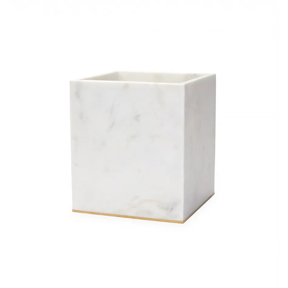 Pietra Marble Waste Basket 7.5 x 7.5 x 8.5 White/Gold