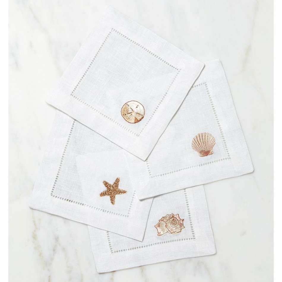 Beachcomber Set of 4 Cocktail Napkin 6 x 6 White Multi