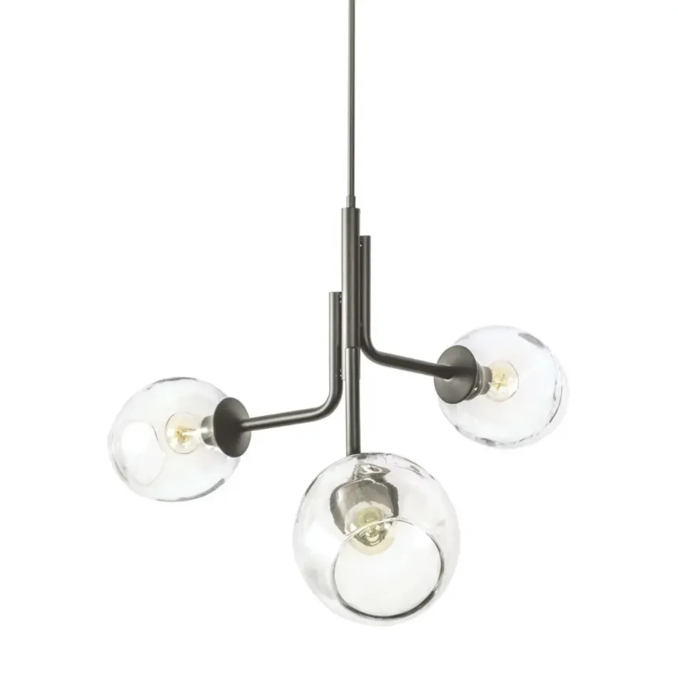 Caledonia Natural Iron Chandelier with 3 Globes (Special Order)