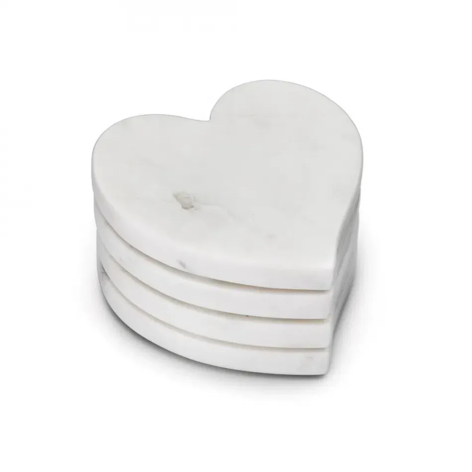 Marble Heart Coasters , Set Of 4 - White