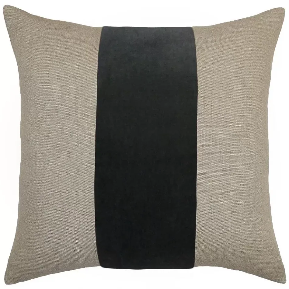 Ming Linen Dark Grey Velvet Band Pillow