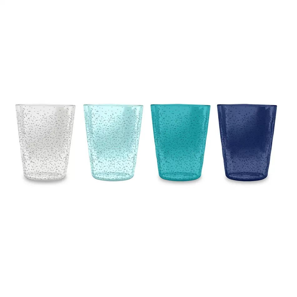 Memento Set of Four Bubble Rustic Tumblers Double Old Fashioned, Assorted Color, 12.4 oz.