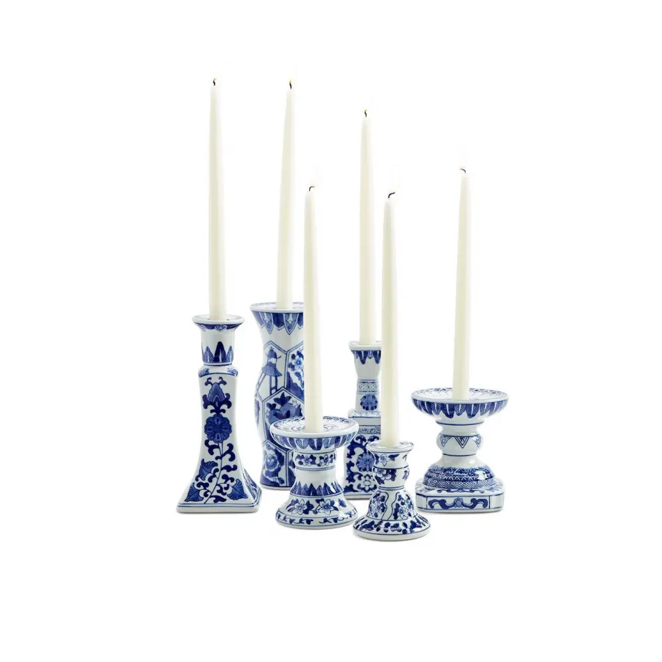 Canton Collection Set of 6 Candleholders Includes: 3 Candlesticks and 3 Taper/Pillar Candle Holders Ceramic