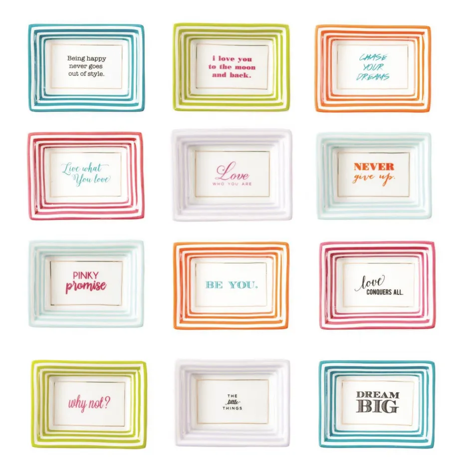 Petite Wise Sayings Set of 12 Trinket Trays in Gift Box Porcelain