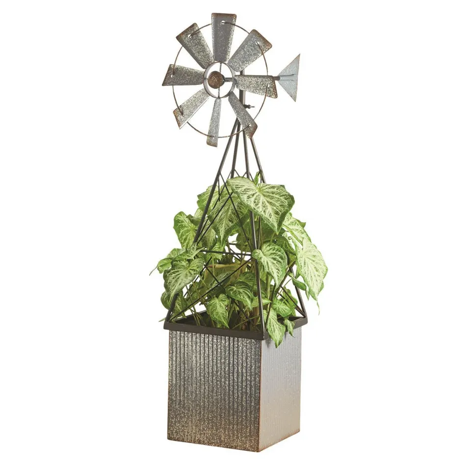 Farm Windmill Planter Galvanized Iron