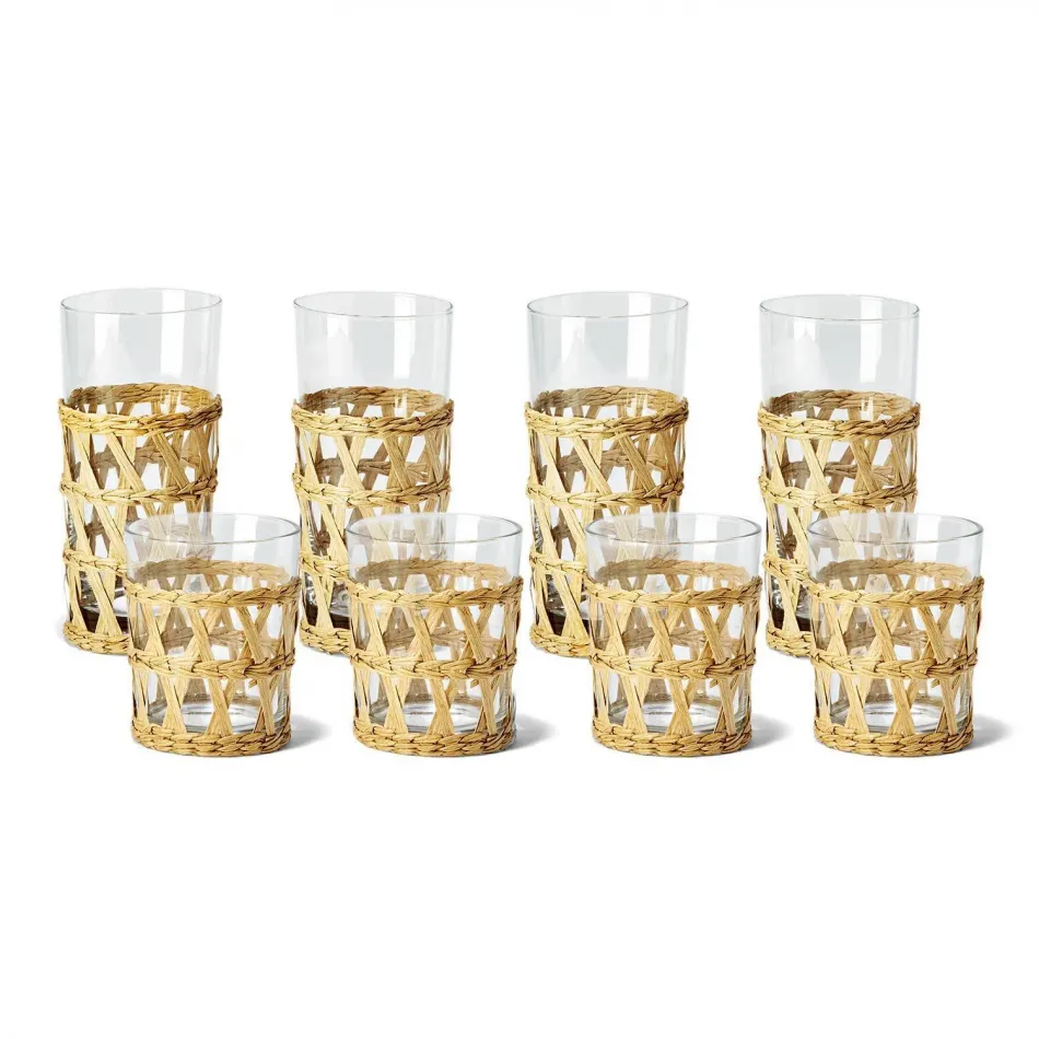 Island Chic 24 Pc Hand-Woven Lattice Drinking Glass Unit Includes 2 Styles: Old Fashioned Glass and Highball Glass Glass/Paper Yarn
