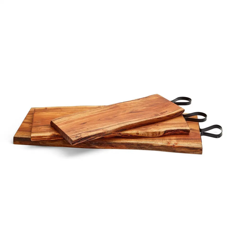 Communal Table Set of 3 Serving Boards with Iron Handle Acacia Wood/Iron