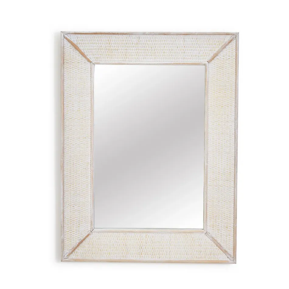 Biscayne Hand-Crafted Rattan Wall Mirror with Whitewash Finish Rattan/Glass