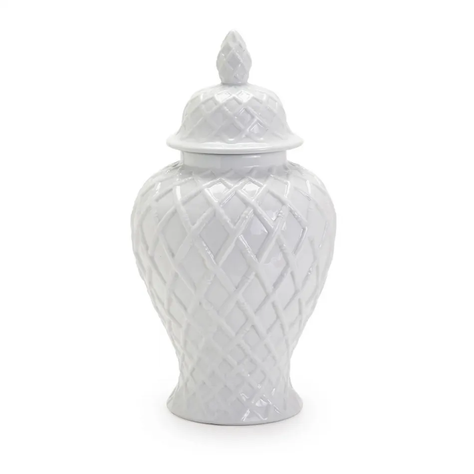 Faux Bamboo Fretwork Decorative Temple Jar Ceramic