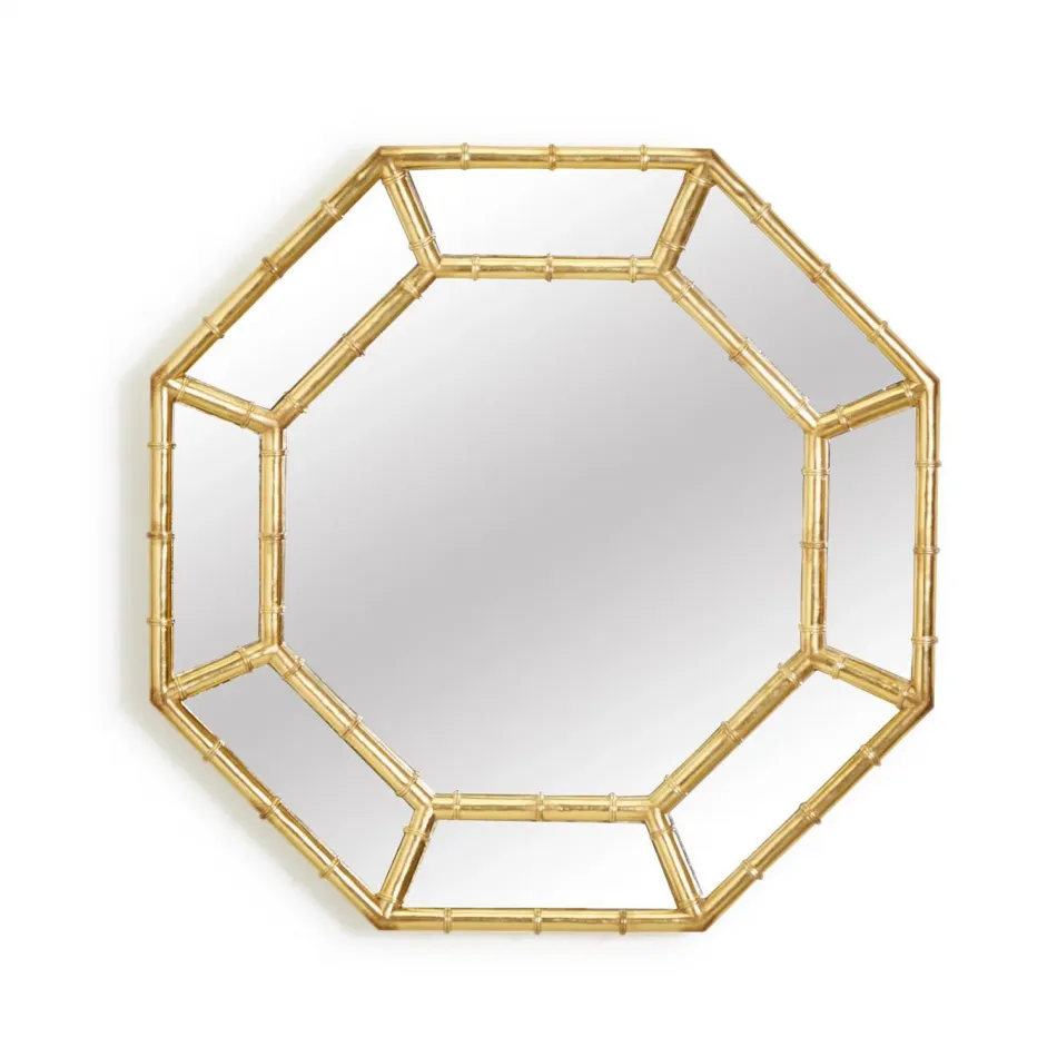 Golden Bamboo Fretwork Octagonal Wall Mirror Resin/Glass