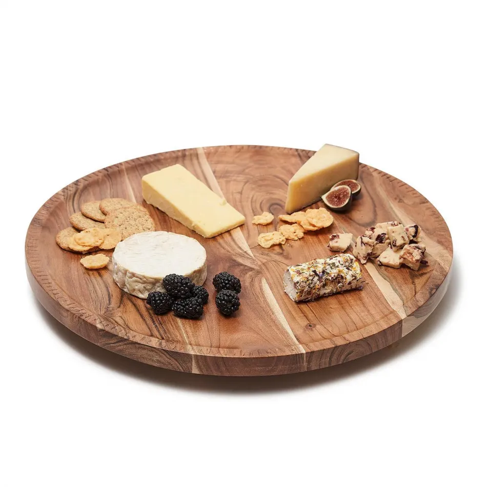 Rotating Charcuterie Board with Hand-Etched Border Acacia Wood