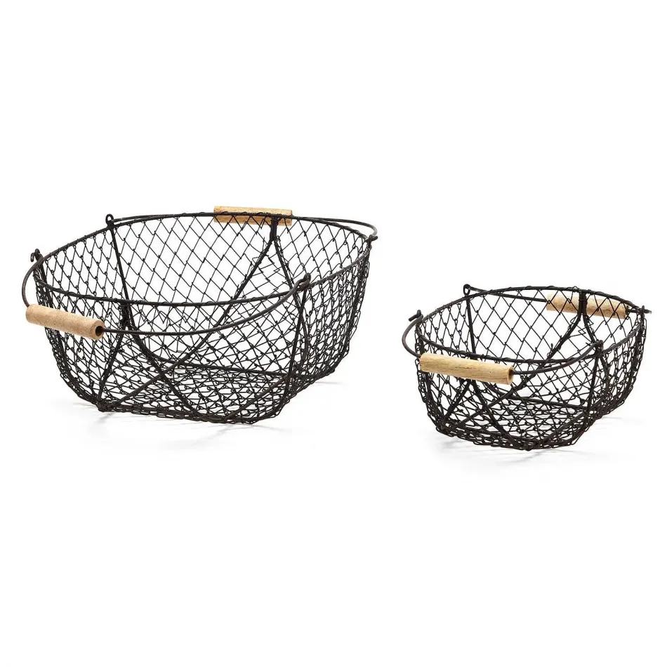 French Wireworks Potager Basket Set with Rusted Metal Finish with Collapsible Handles (3 Small, 3 Large)