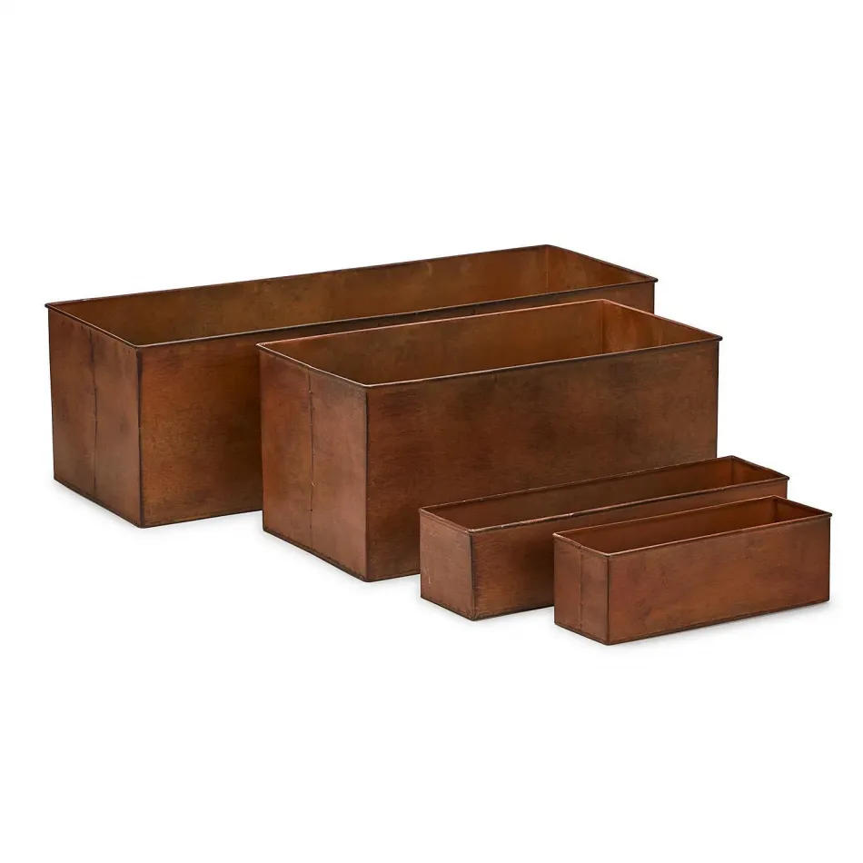 Set of 4 Window Box with Rusted Metal Finish Metal