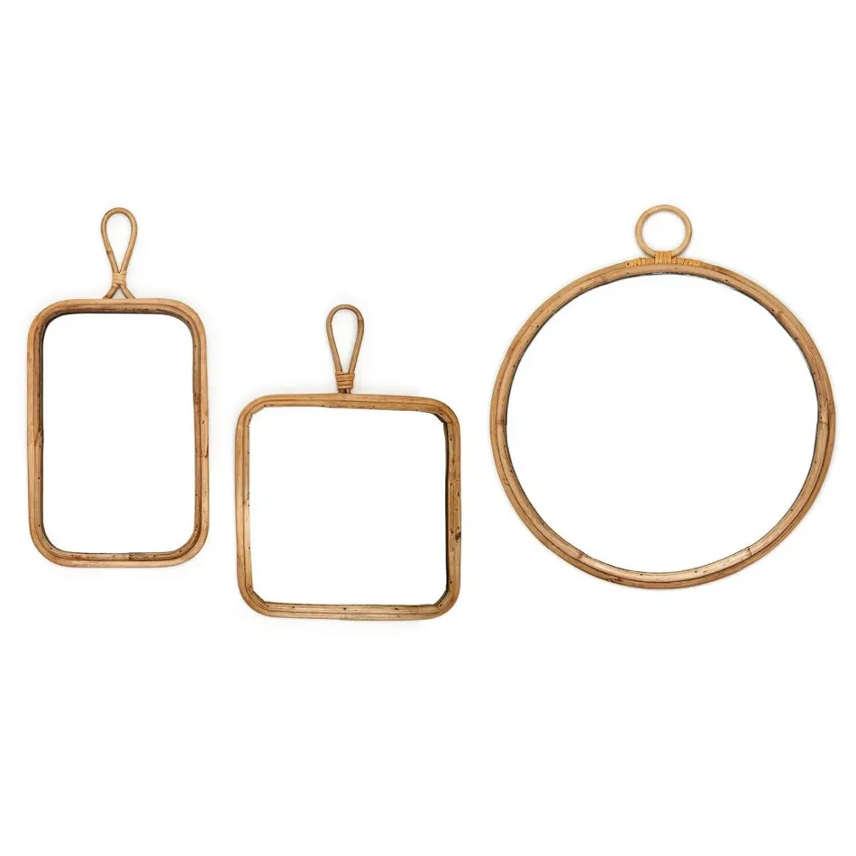 Reflections Set of 3 Hanging Mirror (minor imperfections and variations are natural characteristic of material and hand-crafted origin) Cane/Mirror