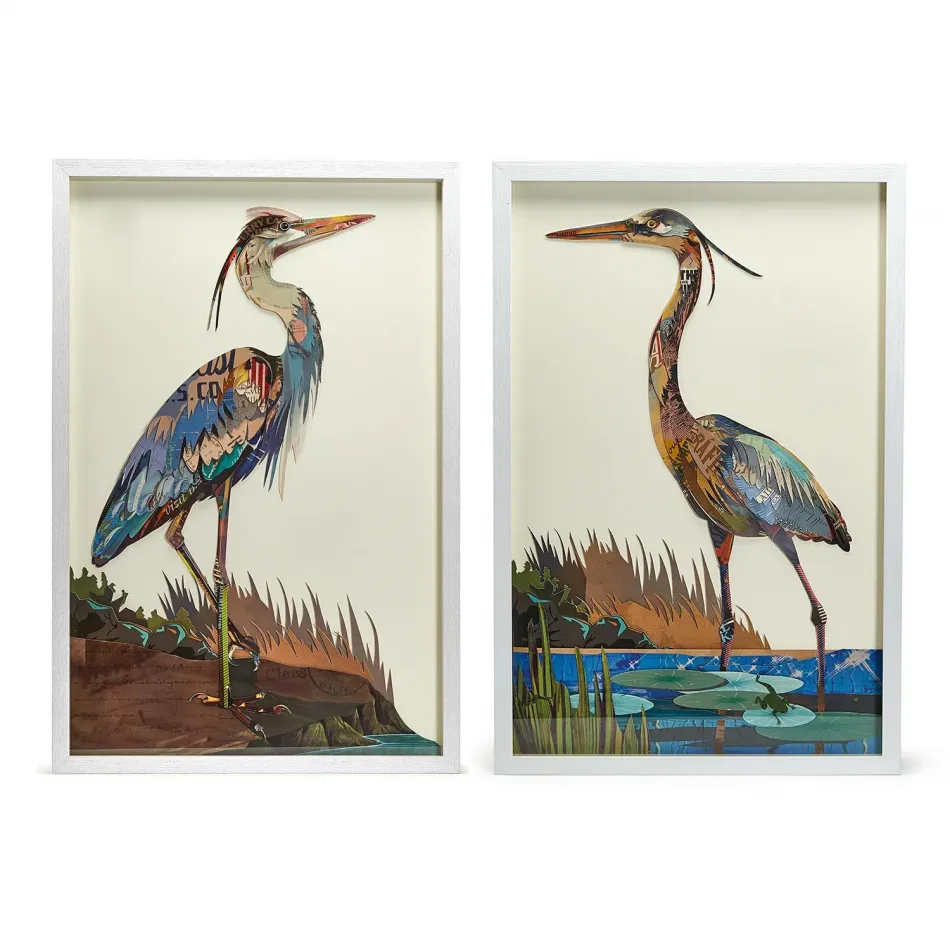 Set of 2 Crane Paper Collage Wall Art Paper/Plastic/Glass