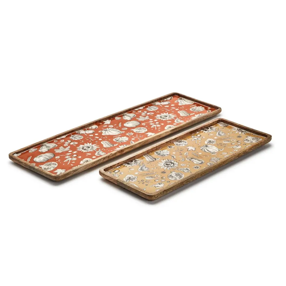 Autumn Soiree Hand-Crafted Long Rectangular Serving Tray/Platters, Set of 2