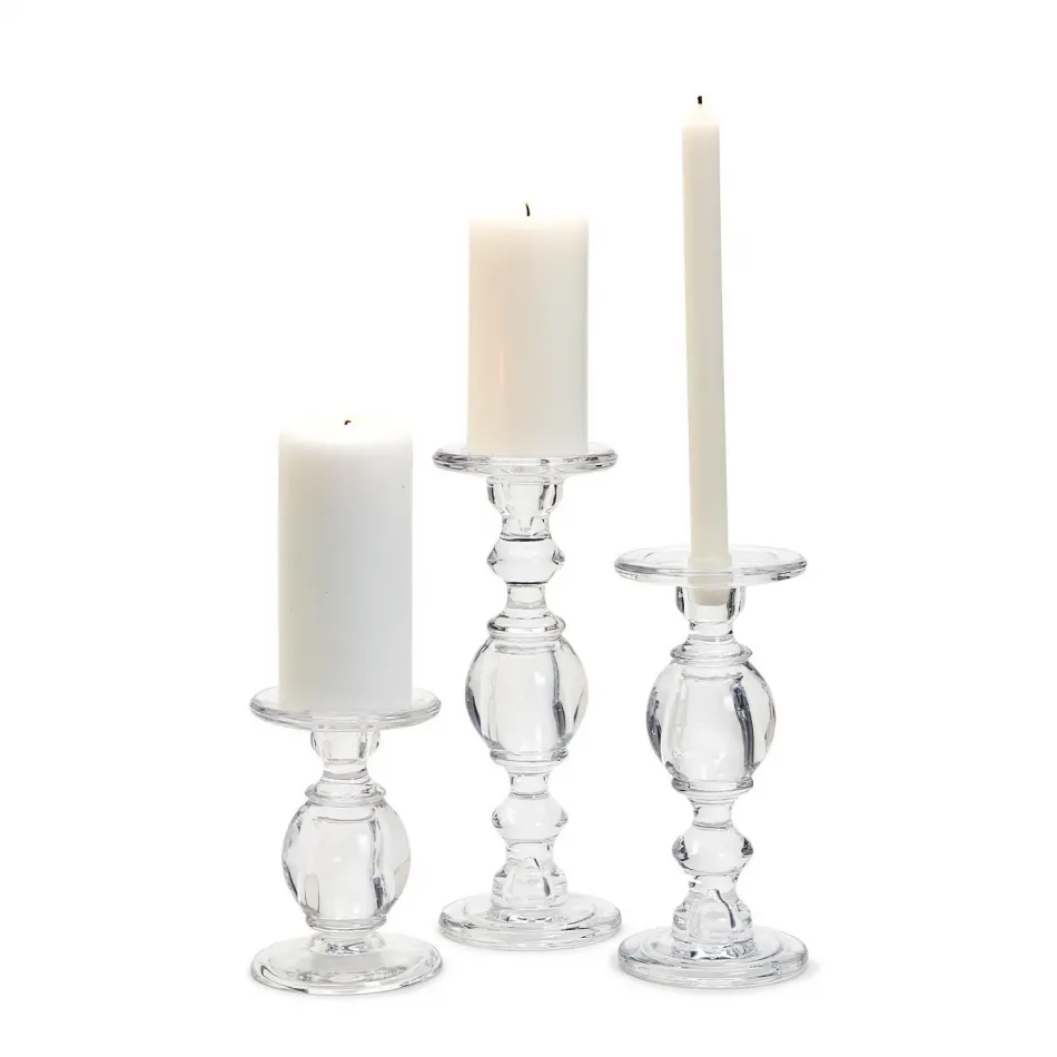 High-Glass Set of 3 Pedestal Candleholders Includes 3 Sizes (holds pillar or taper candle) Glass