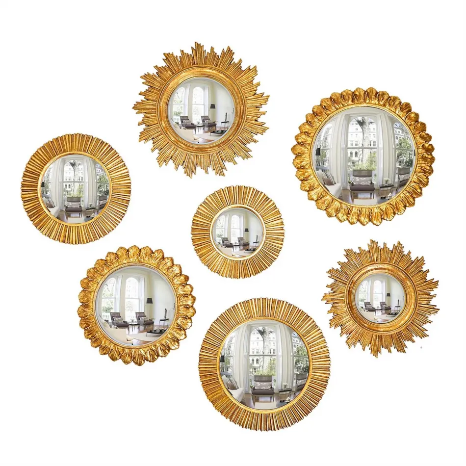 Set of Seven Gold Leaf Convex Wall Mirror