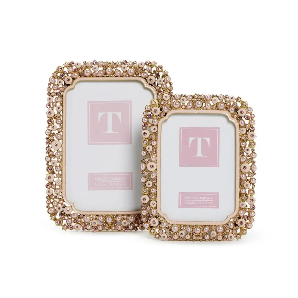 Set of Two Pink Pearl and Rhinestone Photo Frame Incl 2 Sizes