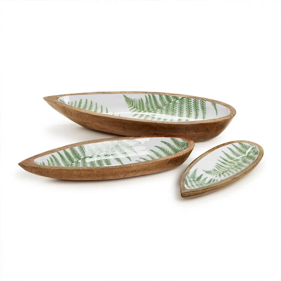 Set of Three Fern Tear Drop Hand-Crafted Wood Tray