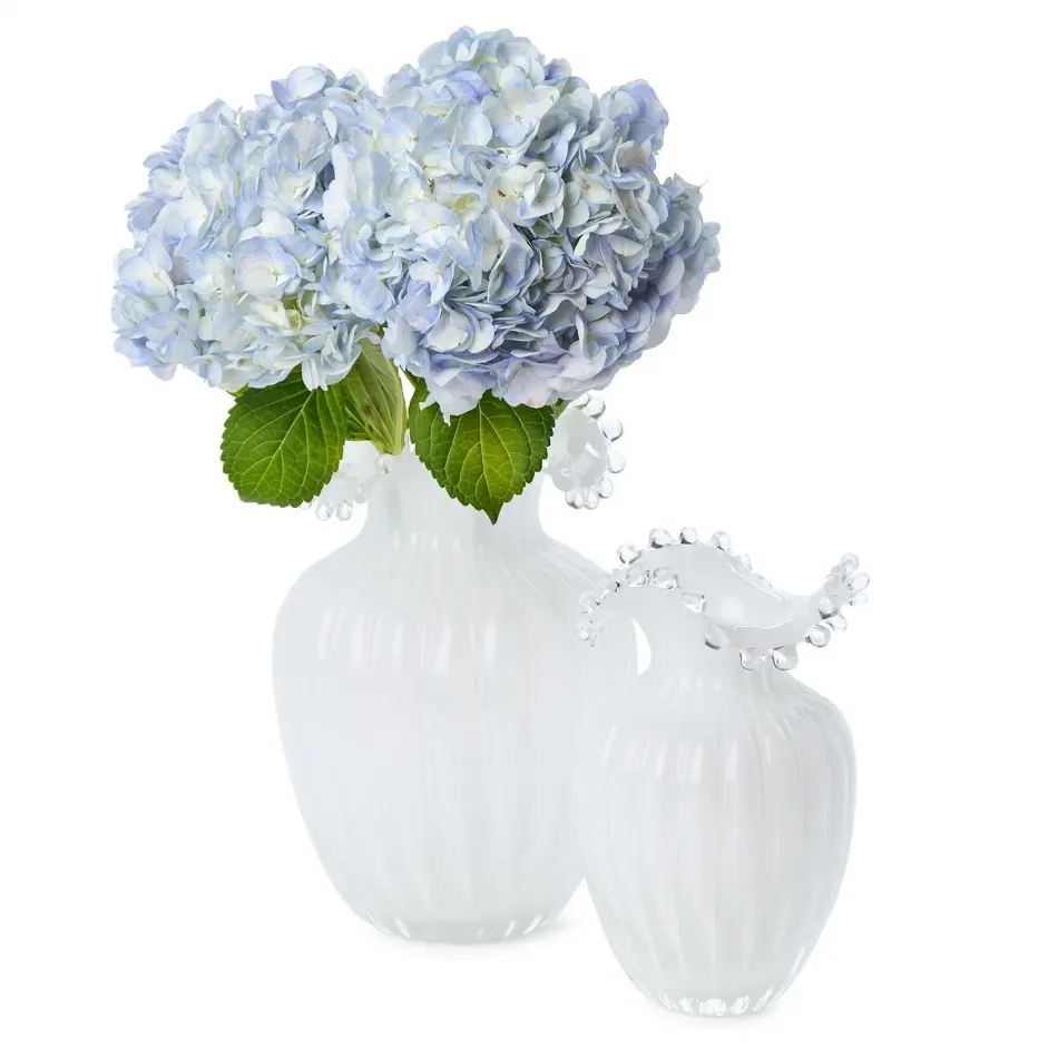 Glass Pearl White Vases Set of 2