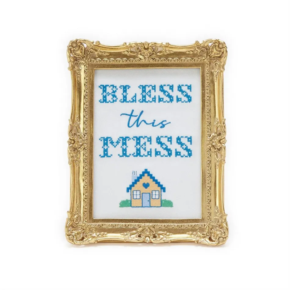Bless This Mess Embroidered Cross Stitch Framed Wall Art Designed by Boyar NYC