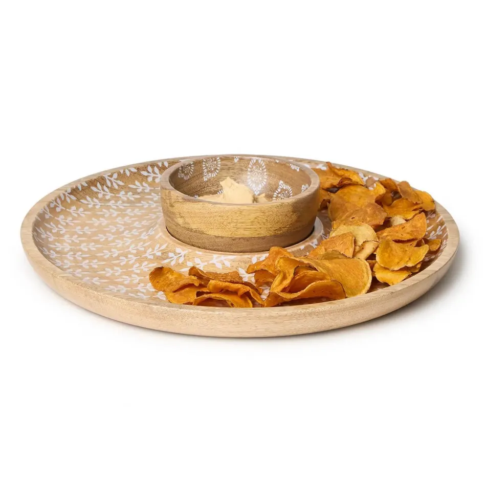 Block Print Chip and Dip Set with Removeable Bowl