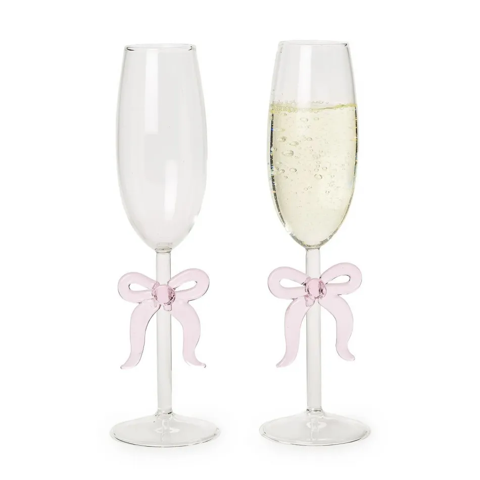 Pink Bow Champagne Glass