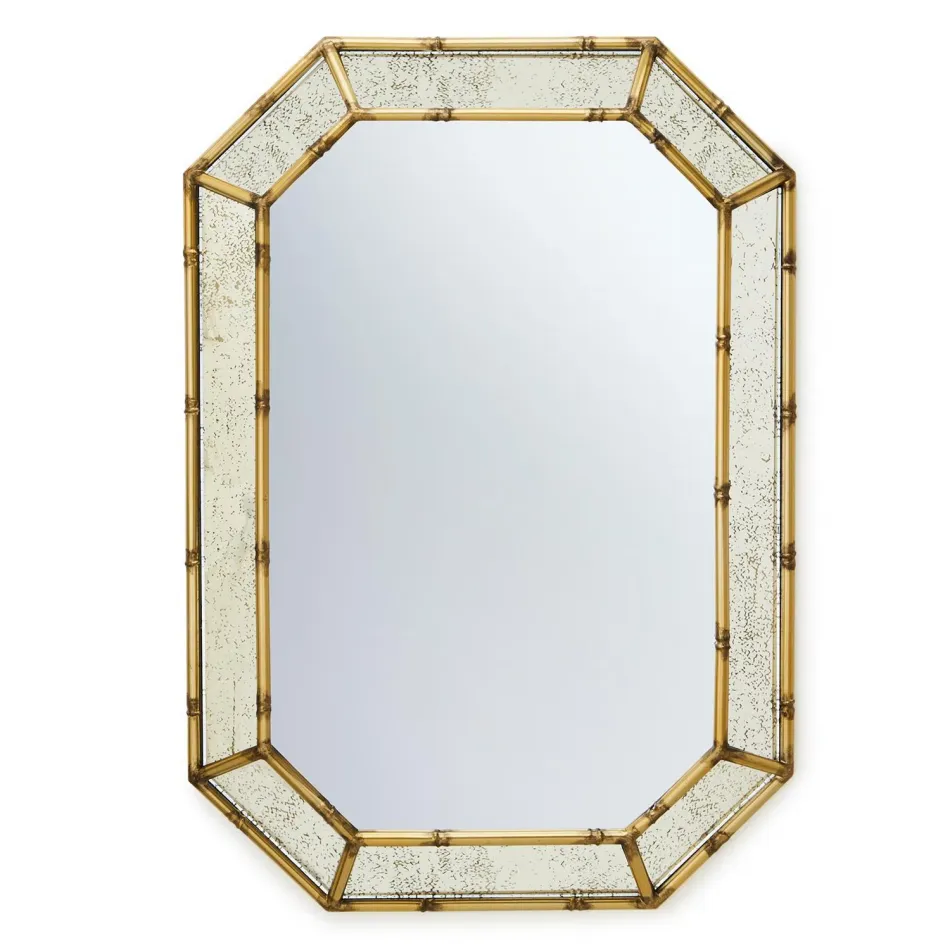 Golden Bamboo Wall Mirror with Antiqued Mirror Frame Glass/Metal