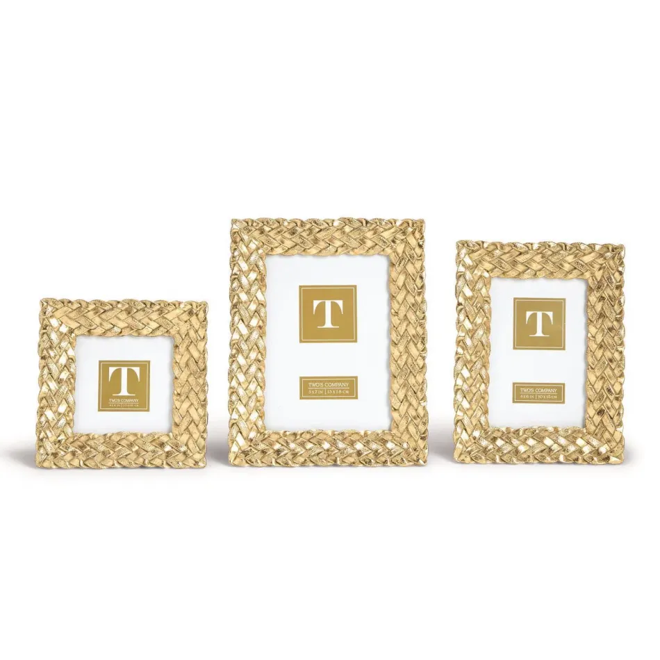 Tresse d'Or Set of 3 Braid Pattern Photo Frames Includes 3 Sizes: 4" x 4", 4" x 6", 5" x 7" Resin/Glass