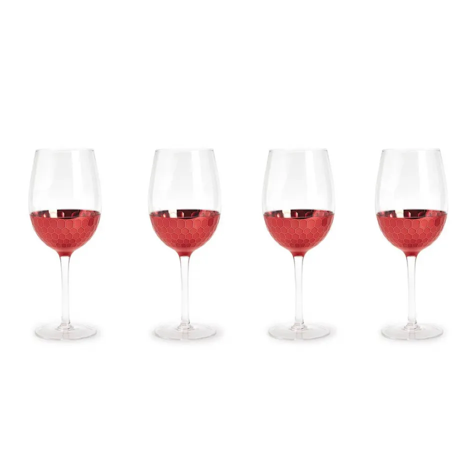 Red Hot Set of 4 Pc Faceted Wine Glasses Glass