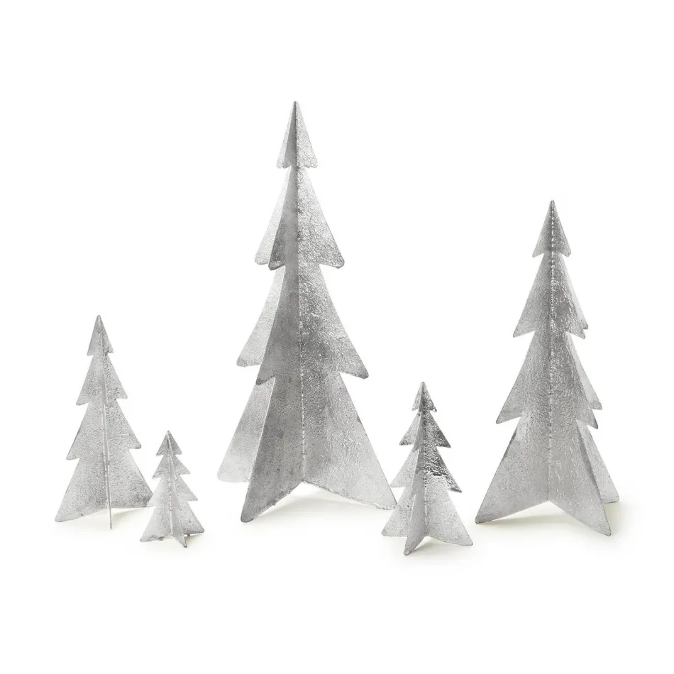 Set of 5 Hand-Crafted Silver Trees Includes 5 Sizes