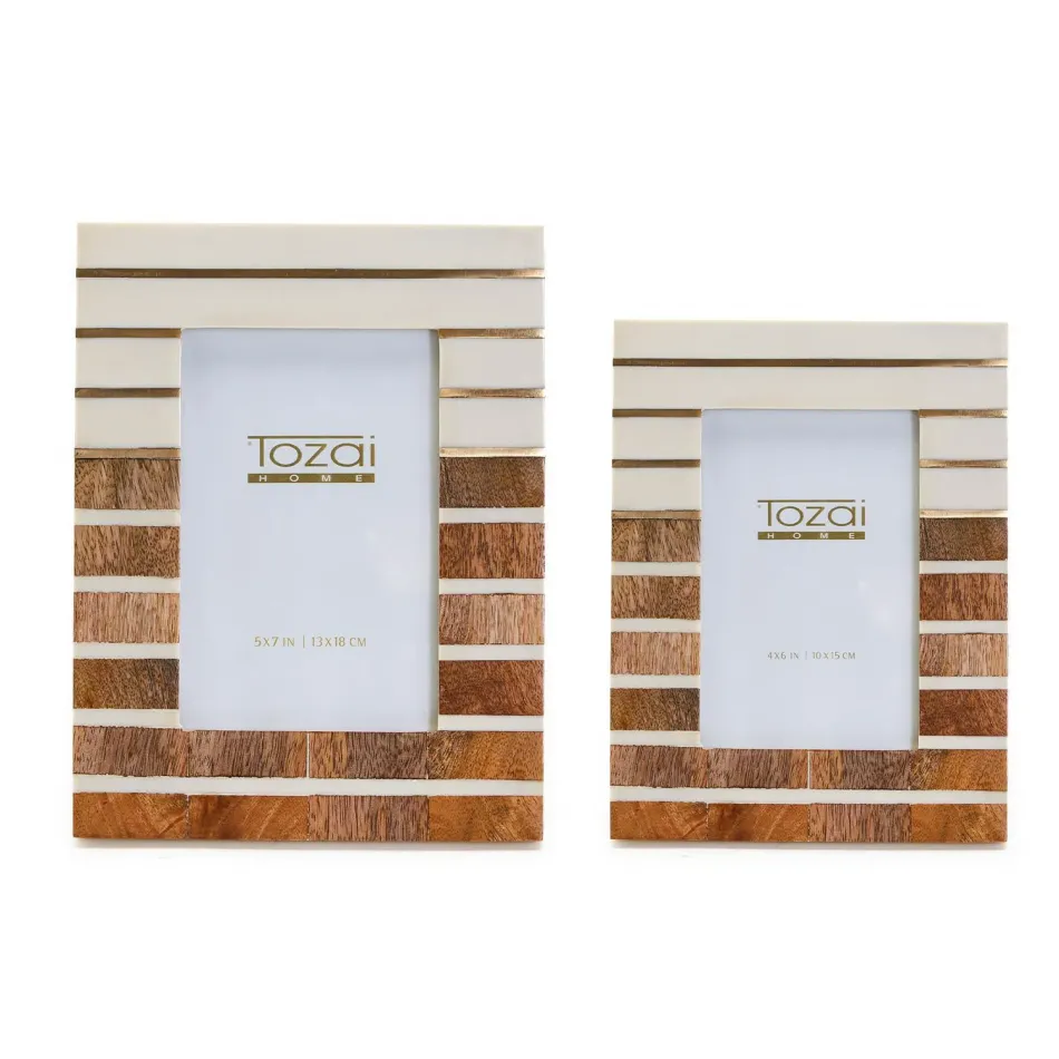 Thompson Set of 2 Photo Frames with Brass inlay (4" x 6", 5" x 7") Mango Wood/Resin/Brass/Glass