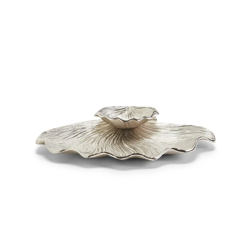 Clam Shaped Double Shell Dip Tray, Nickel Plated Aluminum