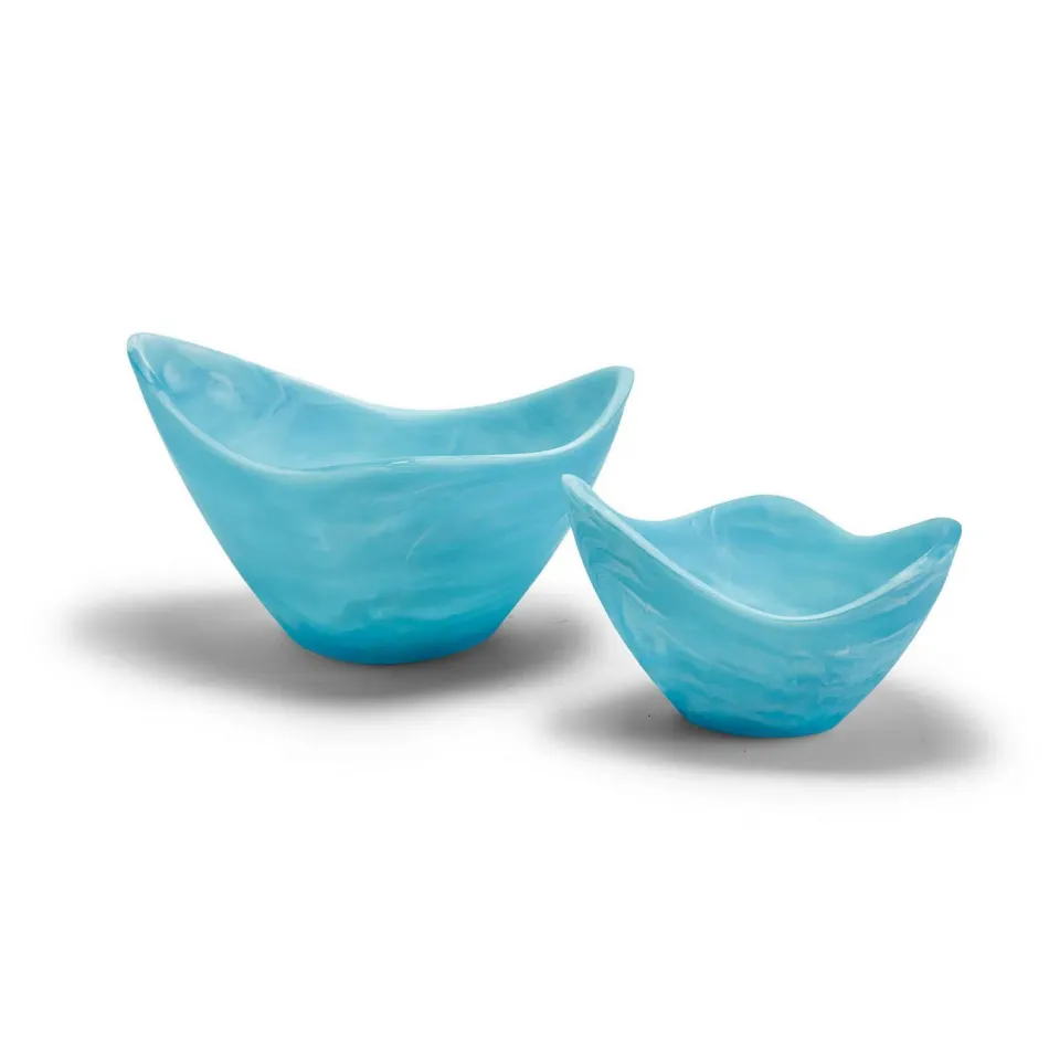 Set of 2 Archipelago Aqua Marbleized Organic Shaped Bowl Resin