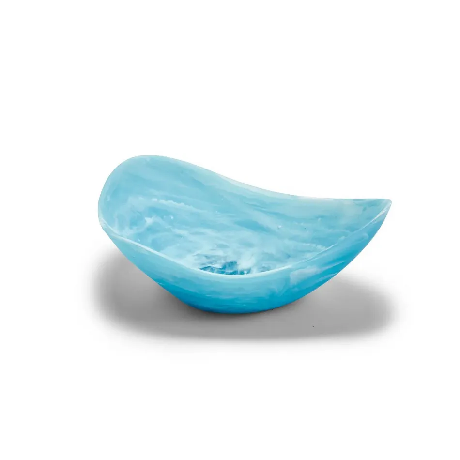 15" Archipelago Aqua Marbleized Organic Shaped Bowl Resin