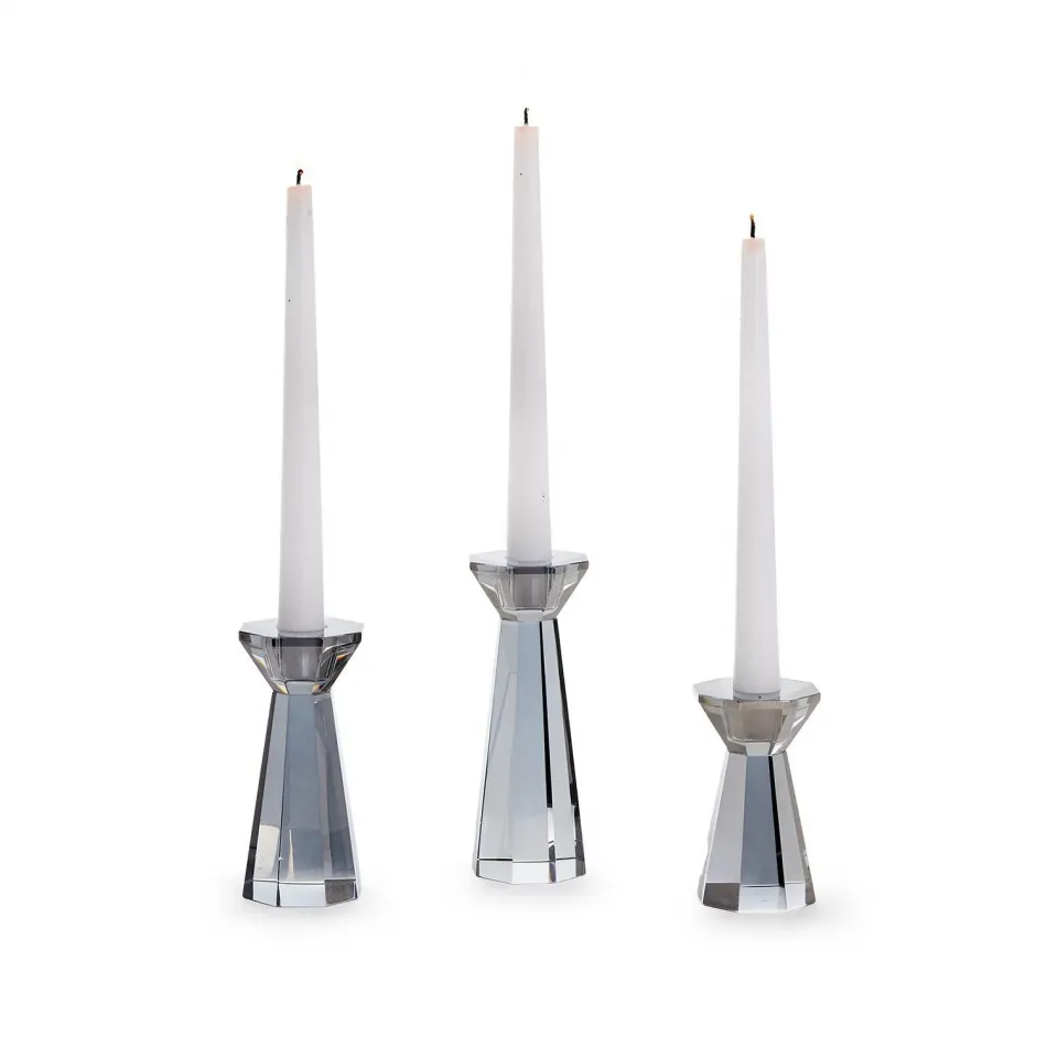 Set of Three Smoke Hand-Cut Crystal Glass Candleholder