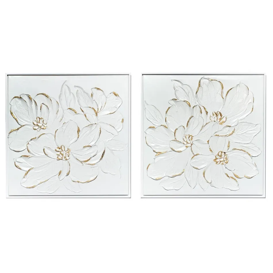 White Florals with Gold Accent Wall Art Set of 2